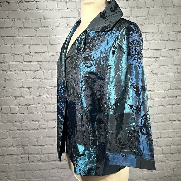 Susan Graver one button Teal Black Velvet evening light Jacket Blazer Medium NEW - Picture 2 of 16